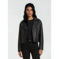 trueprodigy Lederjacke Alba Schwarzer asymmetrischer Reißverschluss und Reverskragen