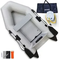 NEMAXX Schlauchboot Profi Schlauchboot 230 cm für 2 Personen, (inkl. 2 Paddel, Fußpumpe, Tasche & Reparaturset – aufblasbarer Boden), Tragegriffe, Halteleine, Heckspiegel, Paddelhalter, 2 Hauptkammern
