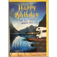 Hanra Grußkarten Geburtstag – Wohnwagen an See – "Happy Birthday" Karte mit Briefumschl