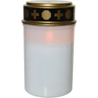 Lumineo LED-Kerze, Flacker Effekt, klassisch warm, LED Kerze 7x12cm mit Timer Outdoor Grablicht Weiß / Warmweiß