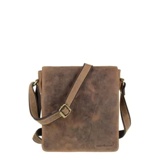 Umhängetasche Leder Organizer antikbraun A5 Hochformat | Greenburry Vintage Schultertasche mit Tabletfach für Herren. Kompakte Tasche für Freizeit.