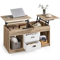 VASAGLE Couchtisch höhenverstellbar, aufklappbar, Schubladen, modern, Home Office (inkl. Zubehörpaket & Anleitung), Wohnzimmertisch, multifunktionaler Esstisch, viel Stauraum