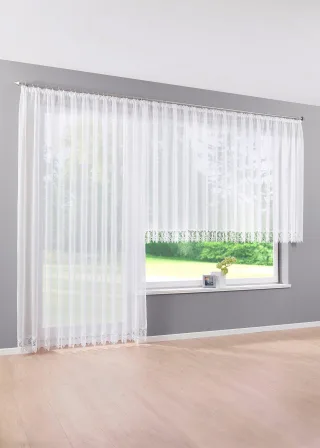 bonprix Gardinen Store mit recyceltem Polyester mit Häkelkante, weiß, Gr.245x450 cm, Transparenter Store mit dekorativer Häkelkante