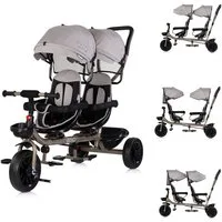 Babyshoppen Dreirad Geschwisterdreirad Tricycle Hip Hop, Schiebegriff, Sitze 360° drehbar, Gurte