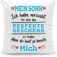 GRAVURZEILE Zierkissen mit Spruch - Das Perfekte Geschenk - Für Familie & Freunde -, starke Farben ohne verblassen - Sohn - mit Füllung