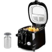 Domo Fritteuse, 1800 W, Mini 2,5L Öl Fritöse Portion Pommes mit Fett frittieren & Salzstreuer