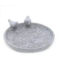 Spetebo Vogeltränke Beton Vogeltränke in grau mit Ornamenten - 24 cm 0,2 l, Vogelbad aus Stein mit Vogel Figuren