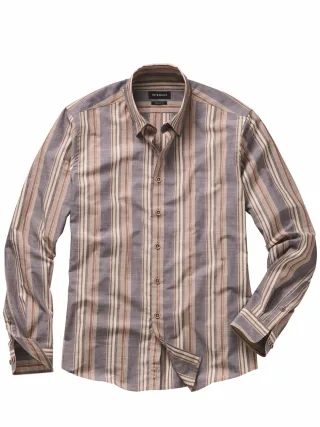 Mey & Edlich Herren Kommunikatives Streifenhemd Beige 100 % Baumwolle