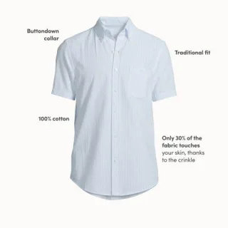 Seersucker-Kurzarmhemd für Herren, Classic Fit, Tall, Herren, size: tall, Blau, Baumwolle, by Lands' End