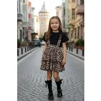 Parla Kids Shirt & Rock Kleid im Leopardenmuster und kurzarm Oberteil mit Spitzendetails