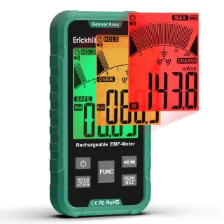 ERICKHILL EMF02 3 In 1 EMF Meter EF MF RF Radiation Meter 3.1 Inch LCD Display Type-C Rechargeable Audible Visual Alarm