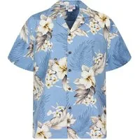 Pacific Legend Hawaiihemd "Enzian" Herren Kurzarm Baumwolle Kokosknöpfe Original Hawaii