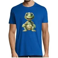 MyDesign24 T-Shirt Herren Print Shirt - Cartoon Schildkröte Brustprint Baumwollshirt mit Wildtier Aufdruck Regular Fit i279