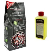 LotusGrill Grillbriketts Superior Grill Briketts+500ml Brennpaste,lange Brenndauer,CO2 neutral