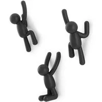 Umbra Wandhaken BUDDY HOOK (3) BLACK, Dekorative Wandhaken, 3er-Set, Garderobenhaken, schwarz