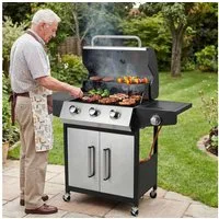 TLGREEN Gasgrill 3+1 Edelstahl Brenner 13,5 kW, Gas Grillwagen BBQ mit Seitenkochfeld, Thermometer & 4 Rollen, Butan/Propan für Garten Camping
