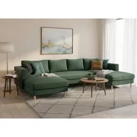 TRENDMANUFAKTUR Wohnlandschaft Amazing, wahlw. mit Schlaffunktion & Bettkasten, Fuß Buche lackiert, Sofa in U-Form, in Cord oder Struktur, Breite 305 cm