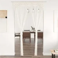 furnicato Vorhang Fadengardine Makramee 140 x 240 cm Creme Baumwolle, Handgefertigter Raumteiler mit Tunneloberseite als Fenster-Vorhang
