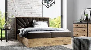 Boxspringbett Bett DAIMON 120x200cm Lancelot Eiche Stoff Braun inkl. Bettkasten