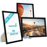 PHOTOLINI Bilderrahmen 3er Set modern mit bruchsicherem Acrylglas, Holz MDF, Fotos & Poster, für 3 Bilder (3er Set), Posterrahmen A4 21x30 cm zum Aufhängen & Aufstellen