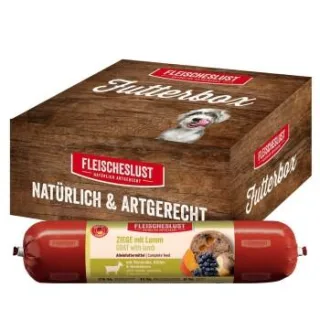 Fleischeslust Nassfutter Hund Adult Futterbox Ziege, Lamm, Steckrübe, Kürbis & Heidelbeere 8x400 g