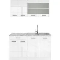 Vicco Küchenzeile R-Line, Weiß Hochglanz/Weiß, 140 cm, AP Marmor