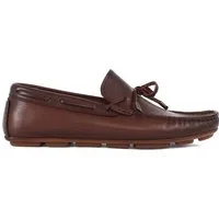 Celal Gültekin Mokassin Autofahrerschuh Karreekappe Slipper Herren Loafer Glattleder, Schleife, Leder-Decksohle, Braun, 43