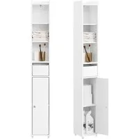 SoBuy Hochschrank BZR34-K, Badschrank schmal, Badezimmermöbel, Wasserabweisender Badzimmerschrank mit verstellbare Ablagen Badkommode schmal Badezimmer