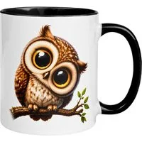 Momentals Tasse Eule – „Eule mit großen Augen“ – lustiger Eulen Geschenk Becher, 2-seitig bedruckt · Links-&Rechtshänder · Spülmaschinenfest