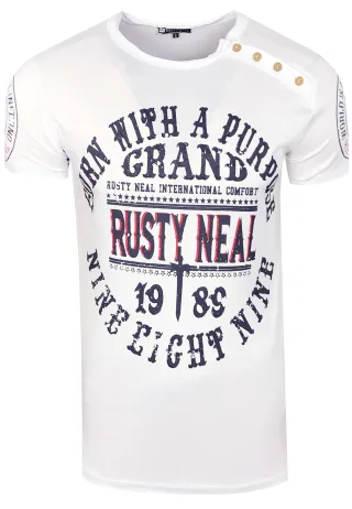 Rundhals T-Shirt mit Knopfleiste und Front-Prints