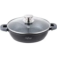 Cheffinger Pfannen-Set Pfanne Bratpfanne Schmorpfanne mit Glasdeckel Aluguss Ø28cm, Material: Aluminium, Glas, rostfreier Stahl