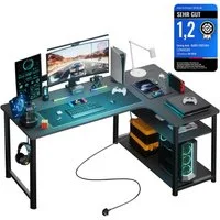 GTPLAYER Schreibtisch Gaming Tisch Eckschreibtisch mit Regal USB-Ladeanschluss und Steckdose (1 Tisch), 120/100cm Computertisch L Form, PC Tisch für Büro, Heimbüro