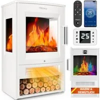TRESKO Elektrokamin mit Heizung 1800W inkl. Fernbedienung & WiFi App Kaminfeuer, Elektro Kamin elektrisch LED-Flammeneffekt Timer Standkamin Kaminofen