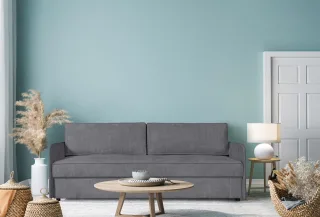 Sofa Designersofa RUBY mit Schlaffunktion Stoff Anafi Grau