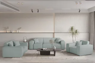 Sofaset Designersofa CELES PREMIUM 3-2-1 in Stoff Scala Saphirblau