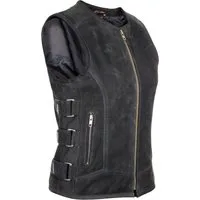 MDM Motorradweste Nubuk Biker Damen Lederweste in Matt, Schwarz (Damen Bikerweste Motorrad Echtleder perforiert schwarz) Echtleder, Perforiert