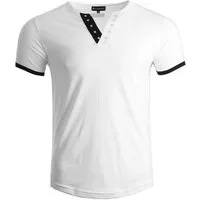 Früchtl T-Shirt mit V-Ausschnitt und farblich abgesetzter Knopfleiste