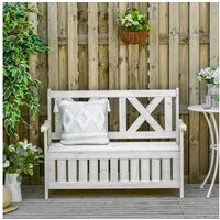 Outsunny Bank Truhenbank Kissentruhe Aufbewahrung (Gartentruhe, 1-St., Sitzbank mit Stauraum), Weiß 115 x 61 x 85 cm