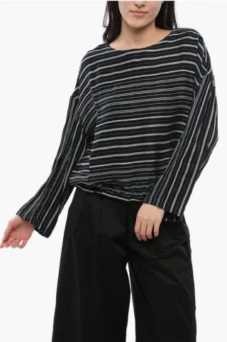 Balanced Stripe VARSITY Bluse aus Leinenmischung in Schwarz