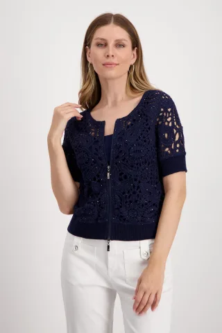 monari - Häkeljacke mit Reißverschluss navy - Gr. - 36