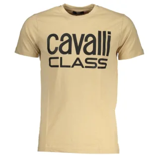 Cavalli Class Kraftvolles Schwarzes Logo Beiges T-Shirt