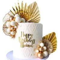 Bomiclss Tortenstecker Tortendekoration Boho Stil – Cake Topper Champagner Rosa & Weiß, Goldene Palmblätter, Party Deko für Hochzeit, Geburtstag & Feier
