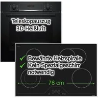 BOSCH Backofen-Set EcoClean 3D-Heißluft Pizzafunktion + 78 cm Glaskeramik Kochfeld htech, mit 1-fach Teilauszug, Hydrolyse