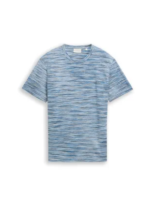 Tom Tailor - Piqué T-Shirt in Melange-Optik blue white spacedye pique - Gr. - XL