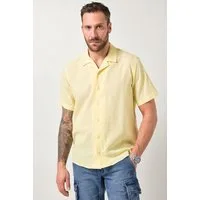 JP1880 Kurzarmhemd Hemd Halbarm Leinenmix Kubakragen Modern Fit
