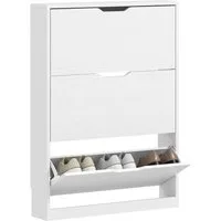 HOMCOM Schuhschrank mit 3 Schubladen und Klapptüren (Schuhkommode für 12 Paar Schuhe, 1-St., für Flur, Eingangsbereich) 80 x 17 x 108 cm, Weiß