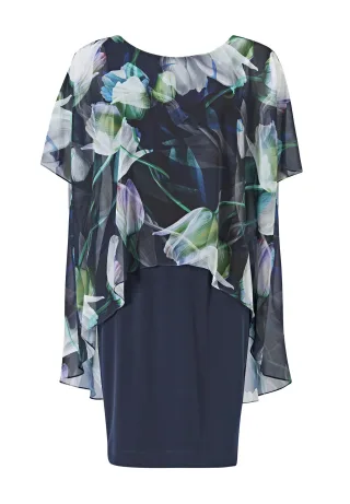 SWING - Kleid aus nachhaltigem Chiffon navy/multi - Gr. - 38