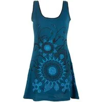 Vishes Sommerkleid Ärmelloses Blumenkleid mit weitem Ausschnitt Hippie, Ethno, Goa Style