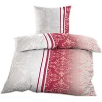Casa Colori Bettwäsche Seersucker Bettwäsche 135x200 Reißverschluss Rot Beige mit Ornamente, Seersucker, 2 teilig, leicht