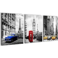 Novart Wandbild Städte Berlin London Paris Schwarz Weiß Bilder Set Deko, Collage